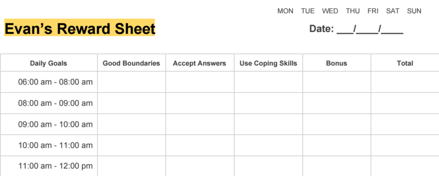 Sample Reward Sheet